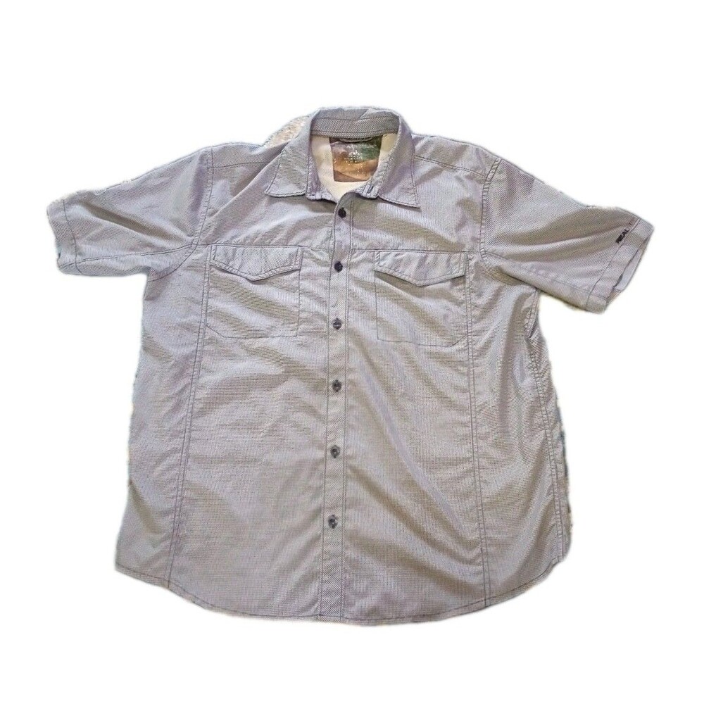 Realtree Fishing Mens L Gray Short Sleeve Vented Button Down Performance Shirt
